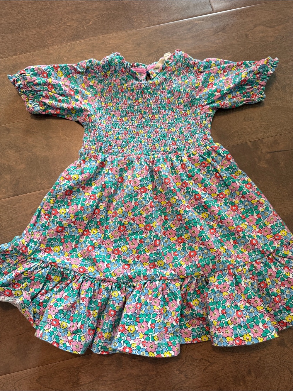 Mini Boden Floral Smocked Dress - Pink & Teal